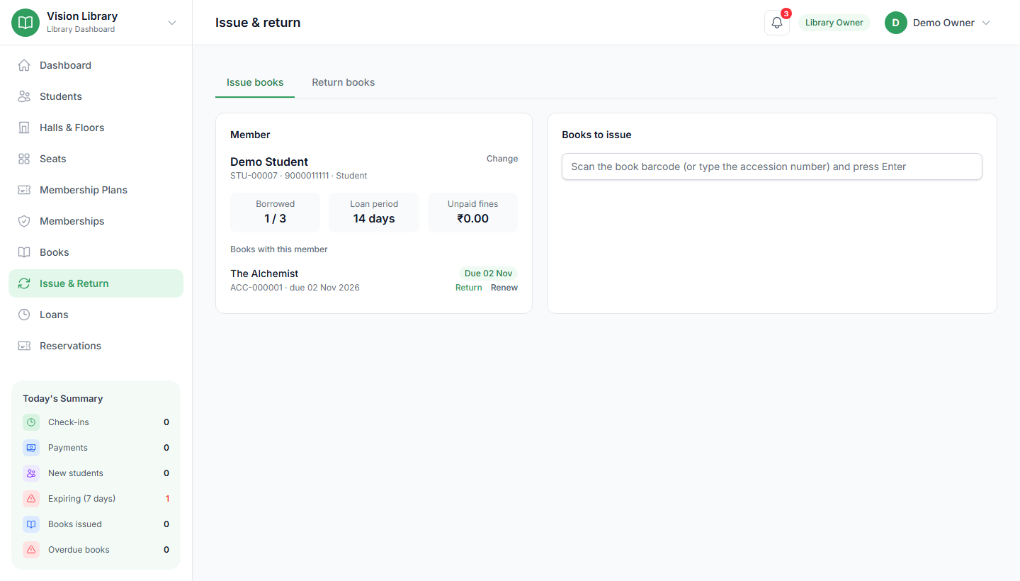 Issue and return in seconds